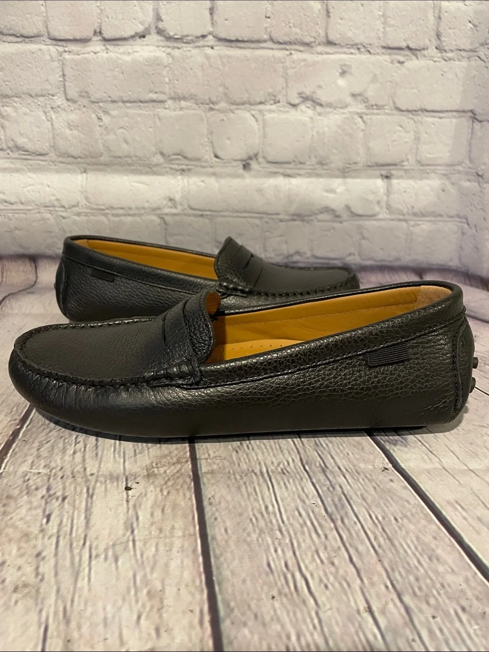 Oliver Cabell Black Leather Penny Driving Loafers with Tan Insole Sz 37